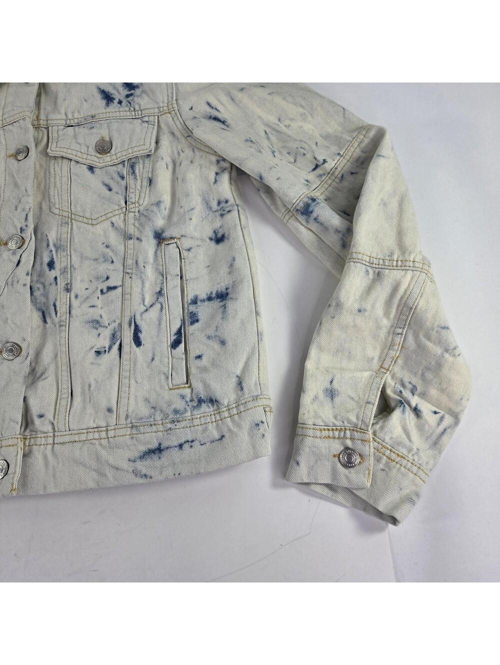 Free People Rumors Jeans Jacket Size L Blue Tie Dye Denim Button Moto Jackets - Picture 5 of 13